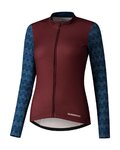 SHIMANO Langarm Fahrradtrikot für den Winter - KAEDE PRINTED LONG - bordeaux/Blau