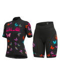 ALÉ Kurzarm Radtrikot und Shorts - BUTTERFLY LADY - Schwarz/mehrfarbig