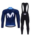 BONAVELO Radtrikot und Hose für den Winter - MOVISTAR 2024 WINTER - Schwarz/Blau