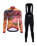 HOLOKOLO Langarm Radtrikot und Hose - FREE LADY WINTER - Schwarz/mehrfarbig