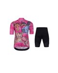 HOLOKOLO Kurzarm Radtrikot und Shorts - SAFARI - Schwarz/Rosa/mehrfarbig