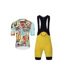 HOLOKOLO Kurzarm Radtrikot und Shorts - WILDLY II - Gelb/Hellblau/mehrfarbig