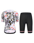 MONTON Kurzarm Radtrikot und Shorts - LEOPARD LADY - Weiß/Rosa/Schwarz