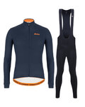 SANTINI Radtrikot und Hose für den Winter - COLORE WINTER II - Schwarz/Blau