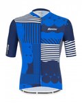 SANTINI Kurzarm Radtrikot und Shorts - DELTA OPTIC - Blau/Weiß