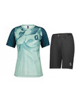 SCOTT Kurzarm Radtrikot und Shorts - TRAIL VERTIC LADY - Blau/Schwarz/Grün