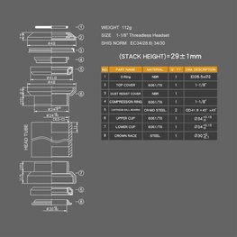 LONGUS Kopfzusammensetzung - HEADSET 28,6mm - Schwarz