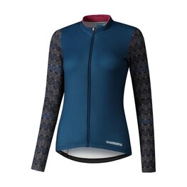 SHIMANO Langarm Fahrradtrikot für den Winter - KAEDE PRINTED LONG - Blau