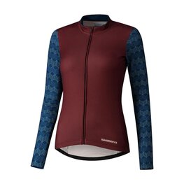 SHIMANO Langarm Fahrradtrikot für den Winter - KAEDE PRINTED LONG - bordeaux/Blau