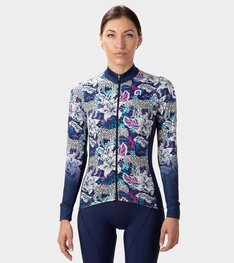ALÉ Langarm Fahrradtrikot für den Winter - HIBISCUS PR-R - Blau/Weiß