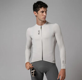 ALÉ Langarm Fahrradtrikot für den Sommer - COLOR BLOCK PRAGMA - Beige