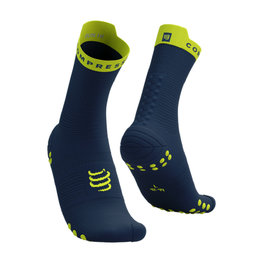 COMPRESSPORT Klassische Fahrradsocken - PRO RACING V4.0 RUN HIGH - Blau/Gelb