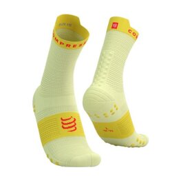 COMPRESSPORT Klassische Fahrradsocken - PRO RACING V4.0 RUN HIGH - Gelb/Rot