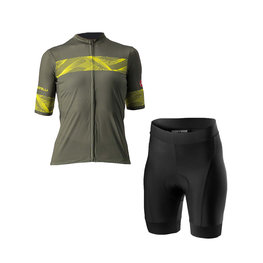 CASTELLI Kurzarm Radtrikot und Shorts - FENICE LADY - Gelb/Grün/Schwarz