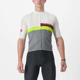 CASTELLI Kurzarm Fahrradtrikot - A BLOCCO - bordeaux/Grau/Gelb/Elfenbein