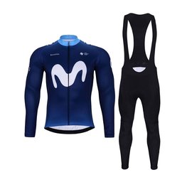 BONAVELO Radtrikot und Hose für den Winter - MOVISTAR 2024 WINTER - Schwarz/Blau