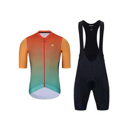 HOLOKOLO Kurzarm Radtrikot und Shorts - INFINITY - Orange/Rot/Grün/Schwarz