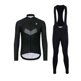 HOLOKOLO Langarm Radtrikot und Hose - ARROW WINTER - Schwarz/Grau