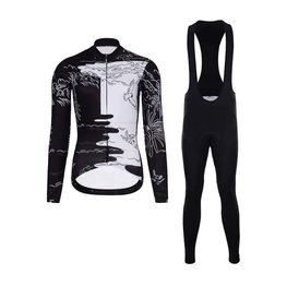 HOLOKOLO Langarm Radtrikot und Hose - VENTURE LADY WINTER - Schwarz/Weiß