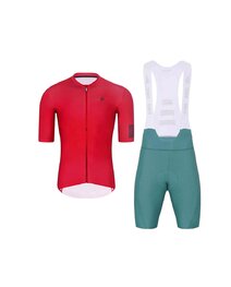 HOLOKOLO Kurzarm Radtrikot und Shorts - VICTORIOUS - Grün/Rot