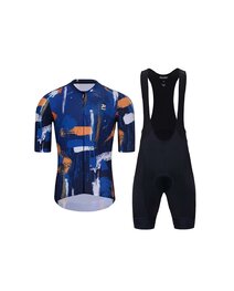 HOLOKOLO Kurzarm Radtrikot und Shorts - Set - Orange/Schwarz/Blau