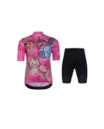 HOLOKOLO Kurzarm Radtrikot und Shorts - SAFARI - Schwarz/Rosa/mehrfarbig