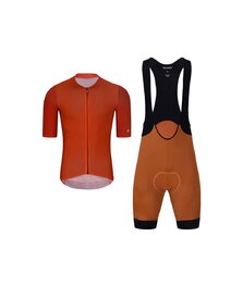 HOLOKOLO Kurzarm Radtrikot und Shorts - PERFORMANCE - Orange/Braun