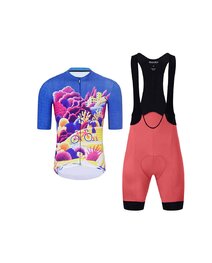 HOLOKOLO Kurzarm Radtrikot und Shorts - VOYAGE - Rosa/Blau/mehrfarbig