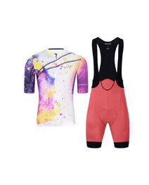 HOLOKOLO Kurzarm Radtrikot und Shorts - SPLASH - Rosa/Lila/mehrfarbig