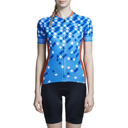 MONTON Kurzarm Fahrradtrikot - CHECKS RIDER LADY - Blau