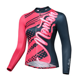 MONTON Langarm Fahrradtrikot für den Sommer - FERNYARN LADY SUMMER - Schwarz/Rot