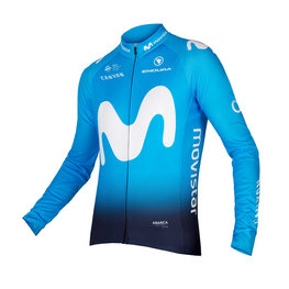 Langarm Fahrradtrikot für den Winter - MOVISTAR 2019 WINTER - Weiß/Blau/Hellblau