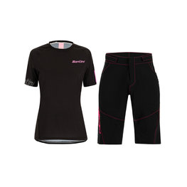SANTINI MTB Radtrikot und Hose - SASSO MTB LADY - Rosa/Schwarz