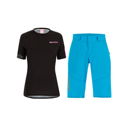 SANTINI MTB Radtrikot und Hose - SASSO MTB LADY - Schwarz/Türkis