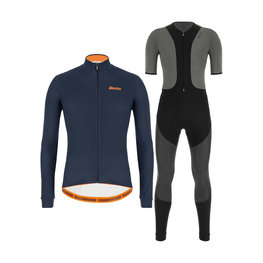 SANTINI Radtrikot und Hose für den Winter - COLORE WINTER - Schwarz/Grau/Blau