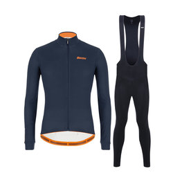 SANTINI Radtrikot und Hose für den Winter - COLORE WINTER II - Schwarz/Blau