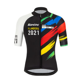 SANTINI Kurzarm Fahrradtrikot - UCI WC FLANDERS 2021 - Schwarz/Regenbogen
