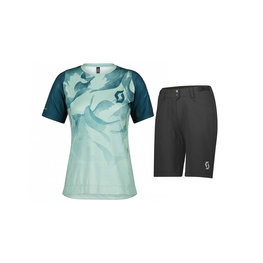 SCOTT Kurzarm Radtrikot und Shorts - TRAIL VERTIC LADY - Blau/Schwarz/Grün