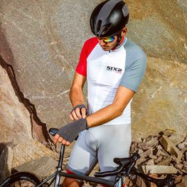 SIX2 Kurzarm Fahrradtrikot - BIKE3 ULTRALIGHT - Weiß/Grau/Rot