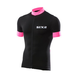 SIX2 Kurzarm Fahrradtrikot - BIKE3 STRIPES - Schwarz/Rosa